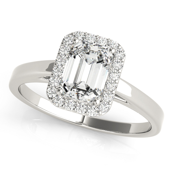 14kt Halo Cut Diamond Engagement Ring  Emerald Style