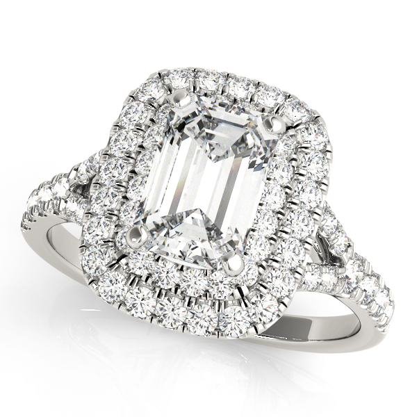 14kt Halo Cut Diamond Engagement Ring  Emerald Style