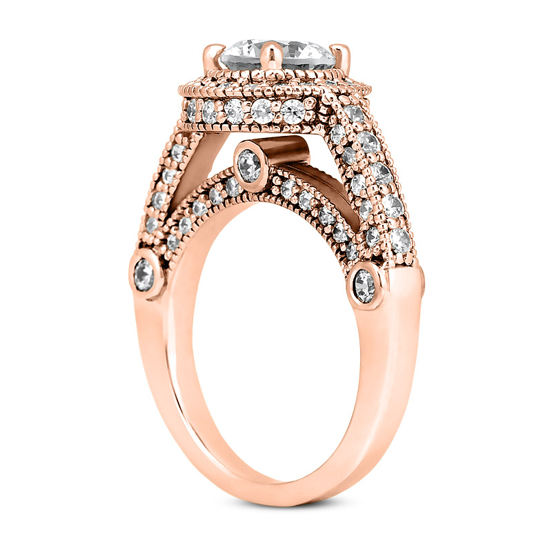0.63 CT. 14 Karat Pink Gold Round Cut Diamond Engagement Ring HALO Style