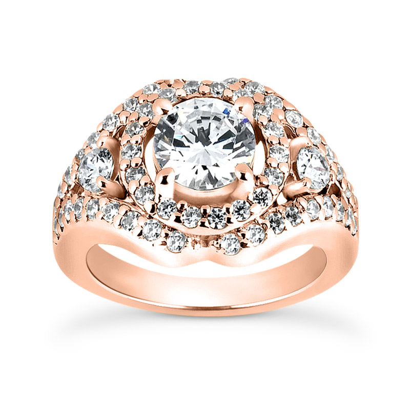0.82 CT. 14 Karat Pink Gold Round Cut Diamond Engagement Ring HALO Style